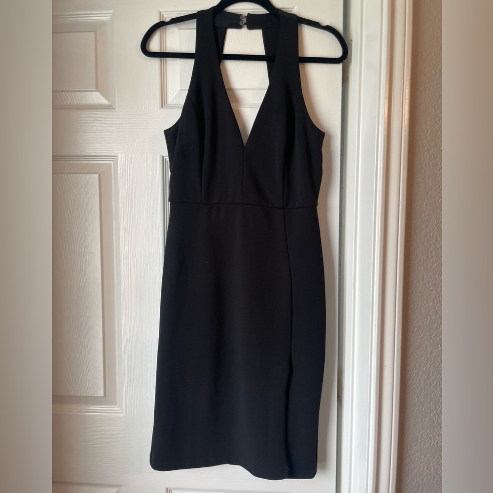 Lulu's Total Knockout Black V-neck Bodycon Dress With Slit Size Medium - Picture 2 of 7